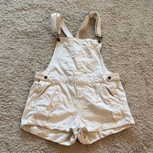 White Denim Short Overalls